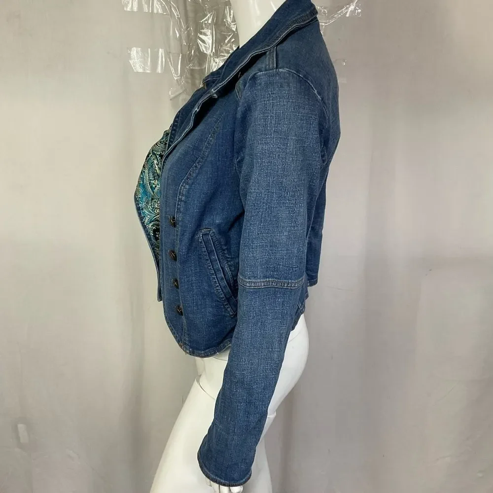 Free People Vintage Blue Long Sleeve Button Denim Military Band Jacket Size M - Picture 5 of 10